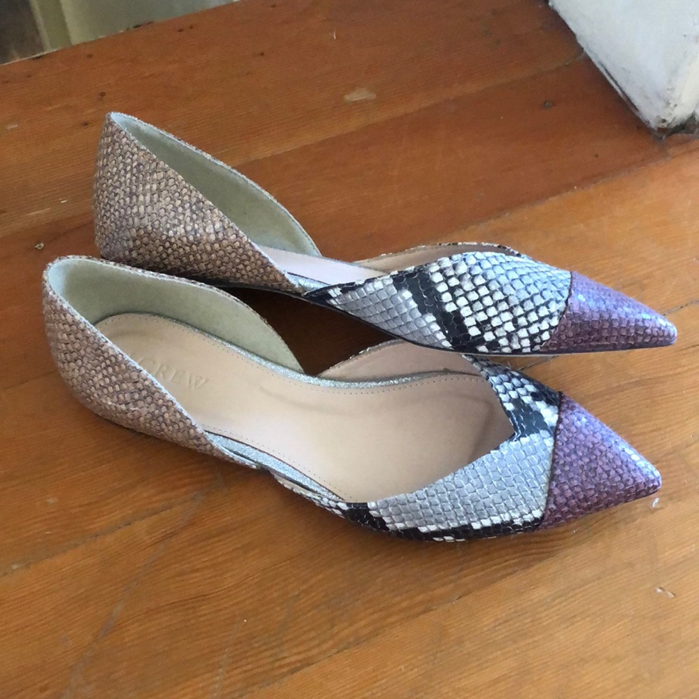 J crew Pointed Toe Snake Print Flats 6.5 *NEW*